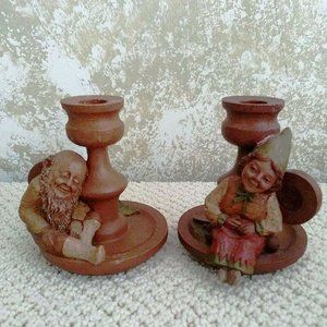 Thomas Clark Gnome Candle Holders Mrs Wink and Wink Too Vintage 1980s